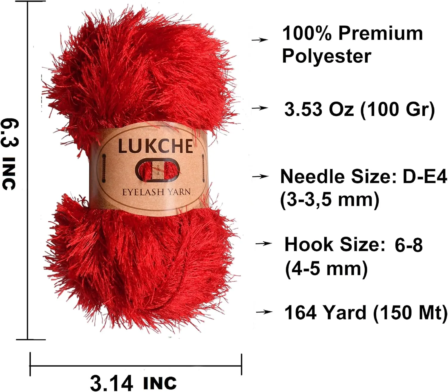 Eyelash Fun Fur Yarn Premium 100% Polyester 164 Yds (150 Mt), 3.53 Oz (100 Gr) Colorful Crochet Yarn Dıy Hand Knitting. (Red, 3 Skein)