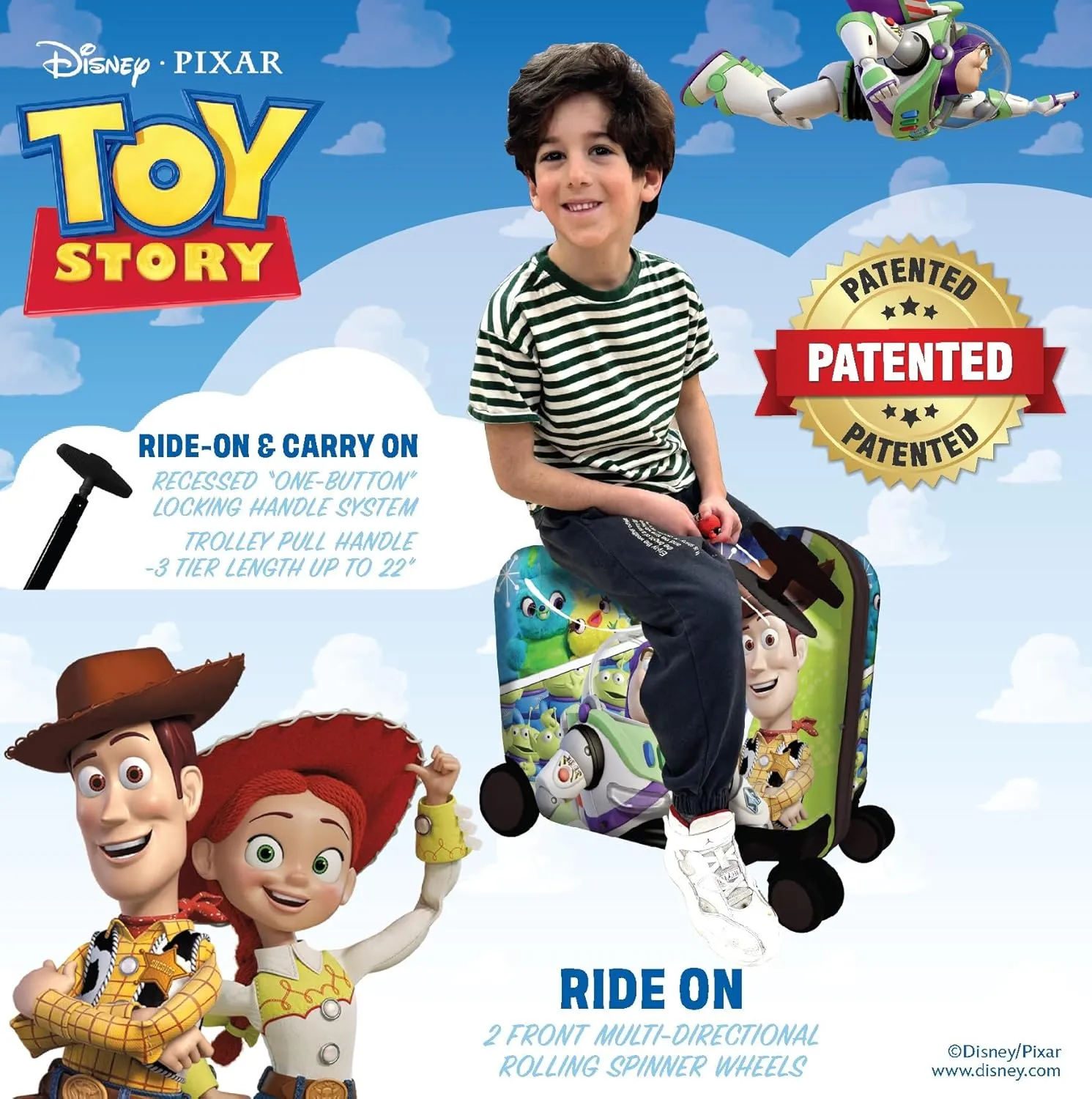 Fast Forward Ride-On 18" Suitcase For Kids/Tow-Along Toddler Carry-On Luggage With Wheels (Toy Story)