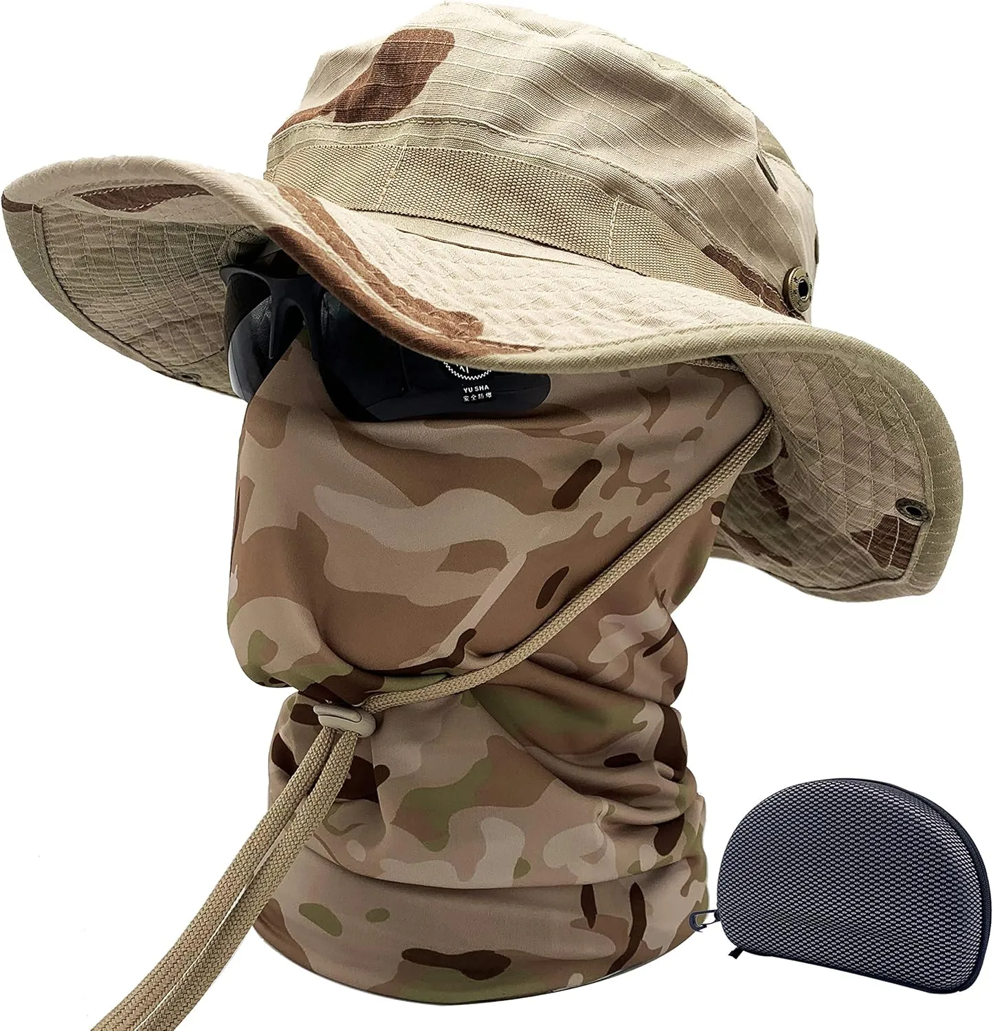 Fishing Hat Boonie Hat Tactical hat Camo Hats Balaclava Headband Glasses Set for Outdoor Sport Unisex