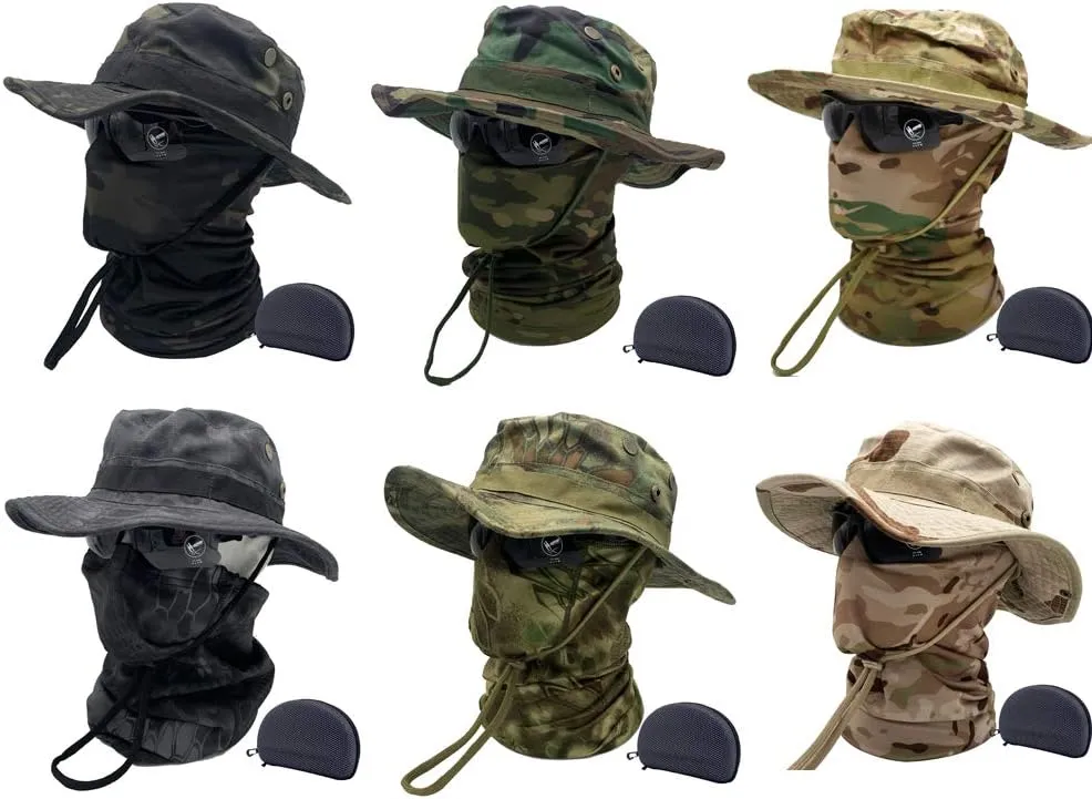 Fishing Hat Boonie Hat Tactical hat Camo Hats Balaclava Headband Glasses Set for Outdoor Sport Unisex