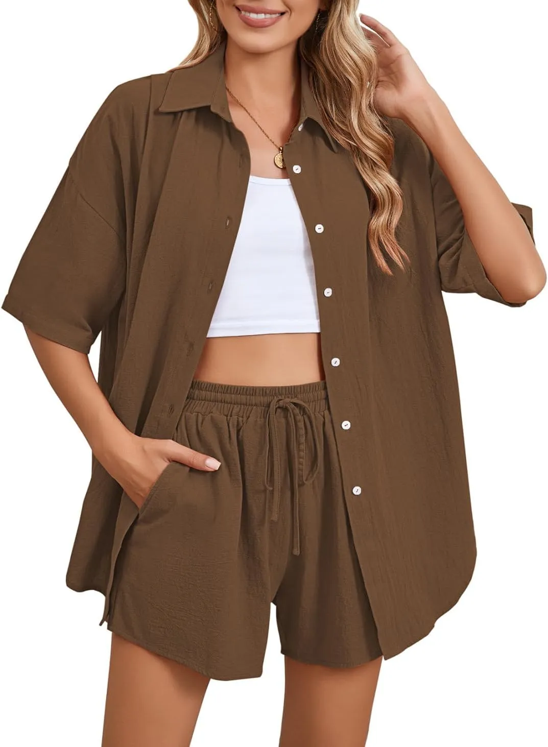 Fixmatti Women 2 Piece Outfit Summer Short Sleeve Top and Shorts Sweatsuit Set