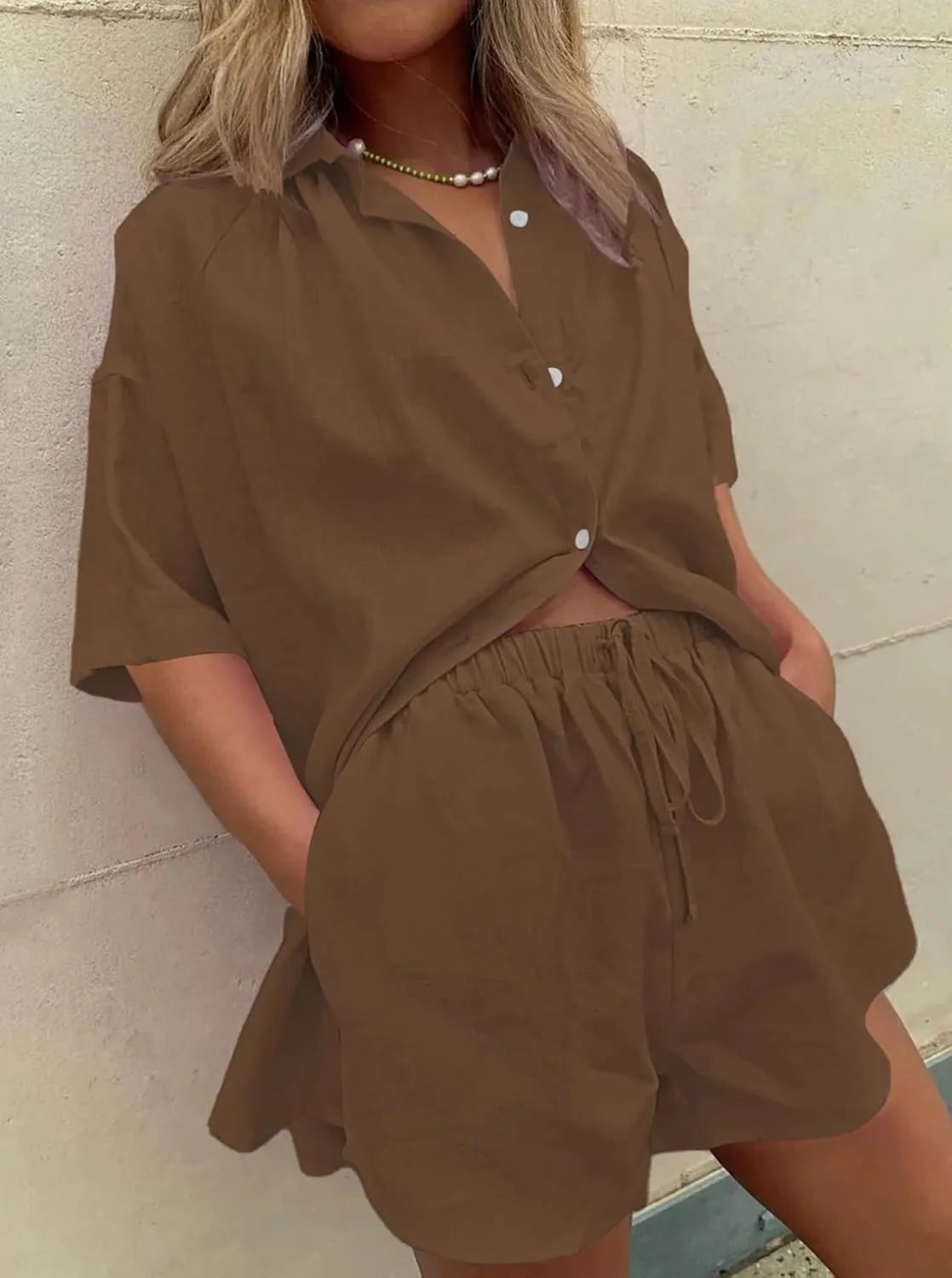 Fixmatti Women 2 Piece Outfit Summer Short Sleeve Top and Shorts Sweatsuit Set