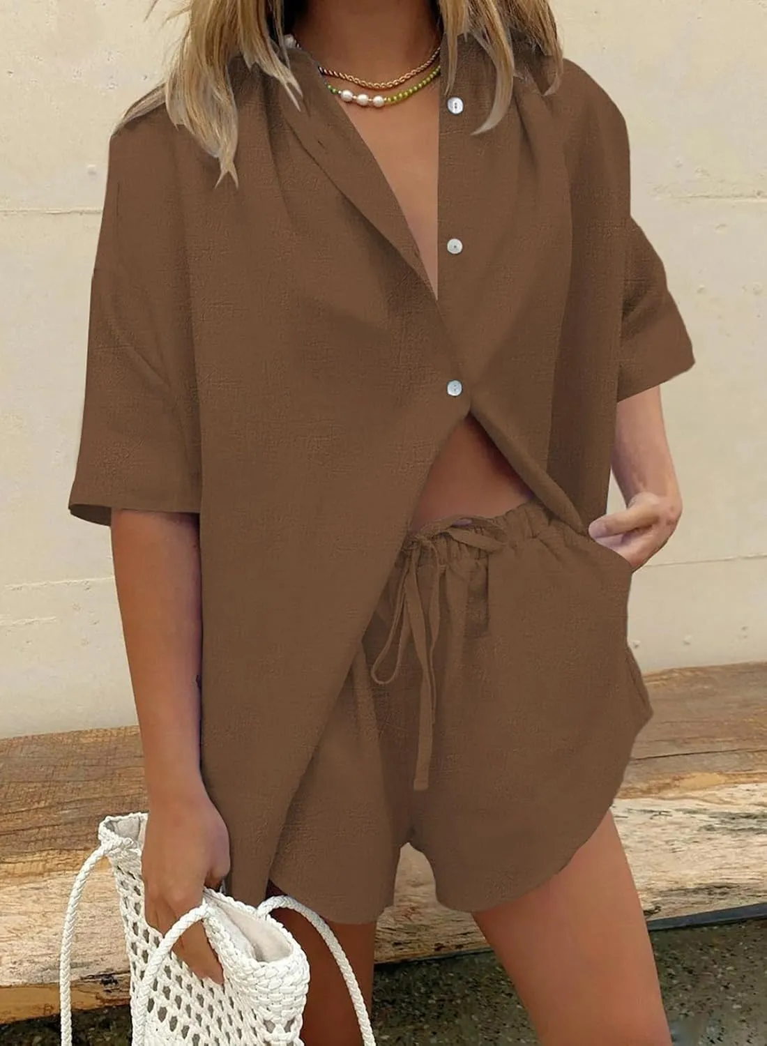 Fixmatti Women 2 Piece Outfit Summer Short Sleeve Top and Shorts Sweatsuit Set