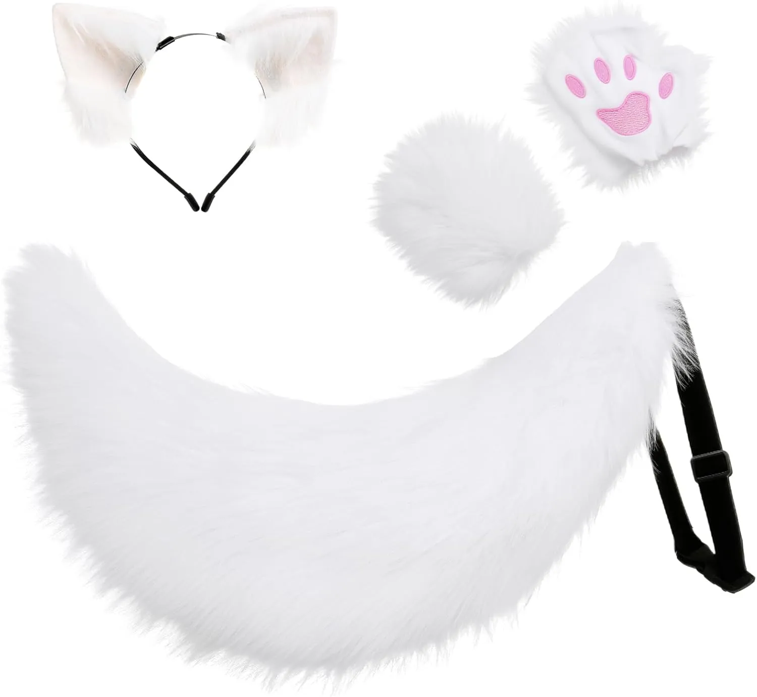 Fluffy Faux Fur Fox & Wolf Ears, Tail & Paw Set – Cute & Soft Costume for Cosplay, Halloween, Furry Parties & Anime Roleplay