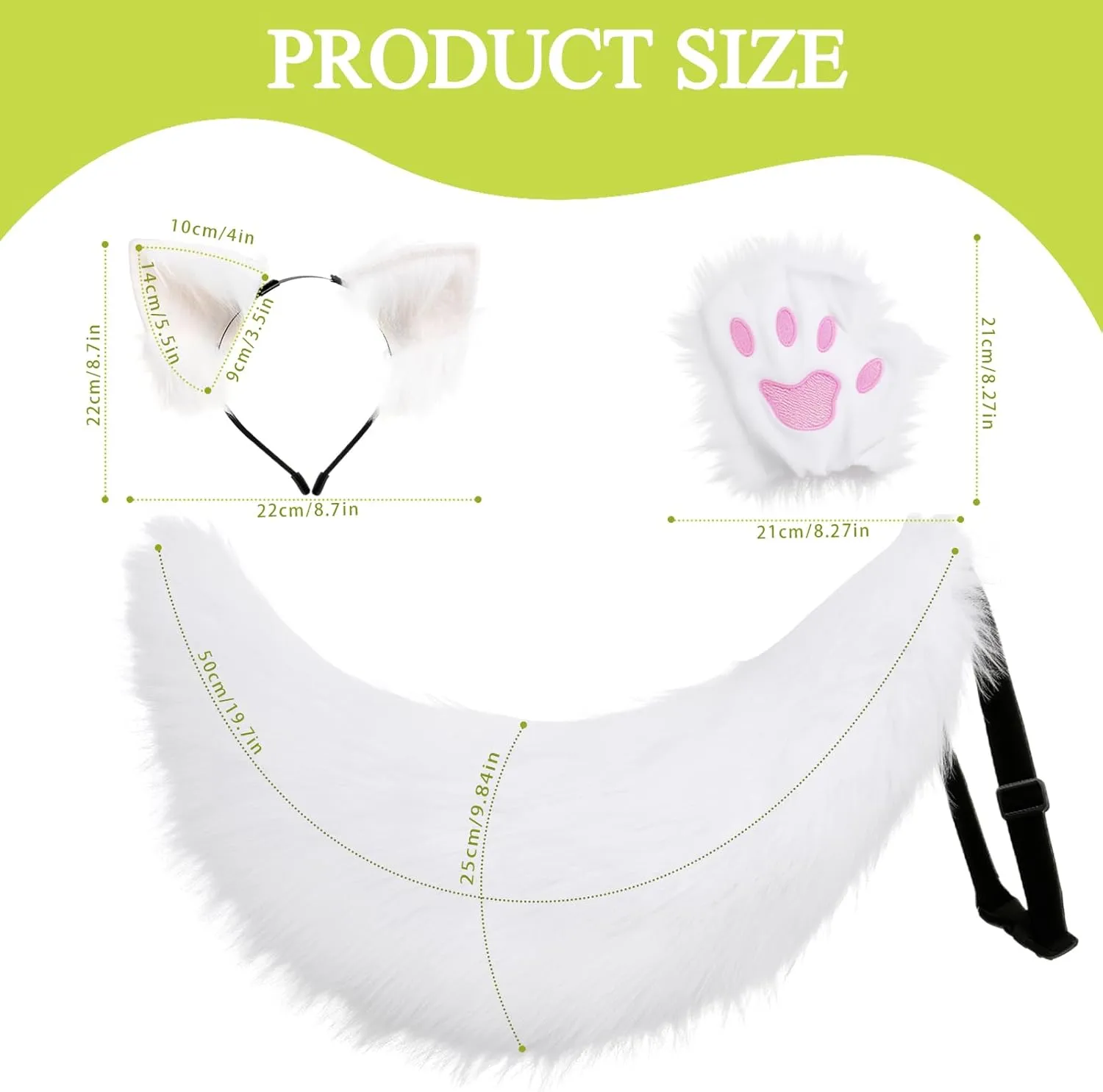 Fluffy Faux Fur Fox & Wolf Ears, Tail & Paw Set – Cute & Soft Costume for Cosplay, Halloween, Furry Parties & Anime Roleplay