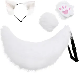 Fluffy Faux Fur Fox & Wolf Ears, Tail & Paw Set – Cute & Soft Costume for Cosplay, Halloween, Furry Parties & Anime Roleplay