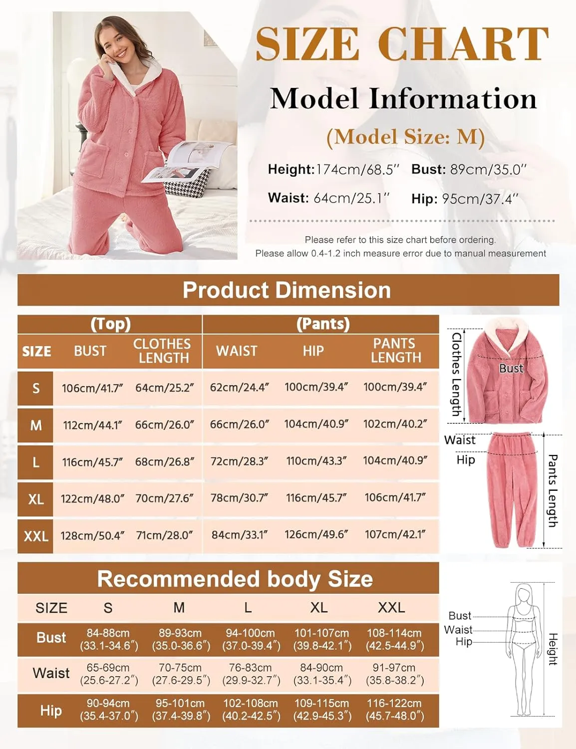 Fluffy Pajamas Set for Women Fleece Pjs Sets Button Down Sleepwear Pullover Fuzzy Pants Winter Plush Loungewear