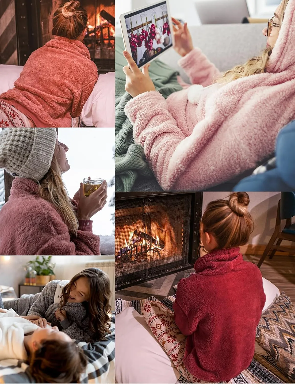 Fluffy Pajamas Set for Women Fleece Pjs Sets Button Down Sleepwear Pullover Fuzzy Pants Winter Plush Loungewear