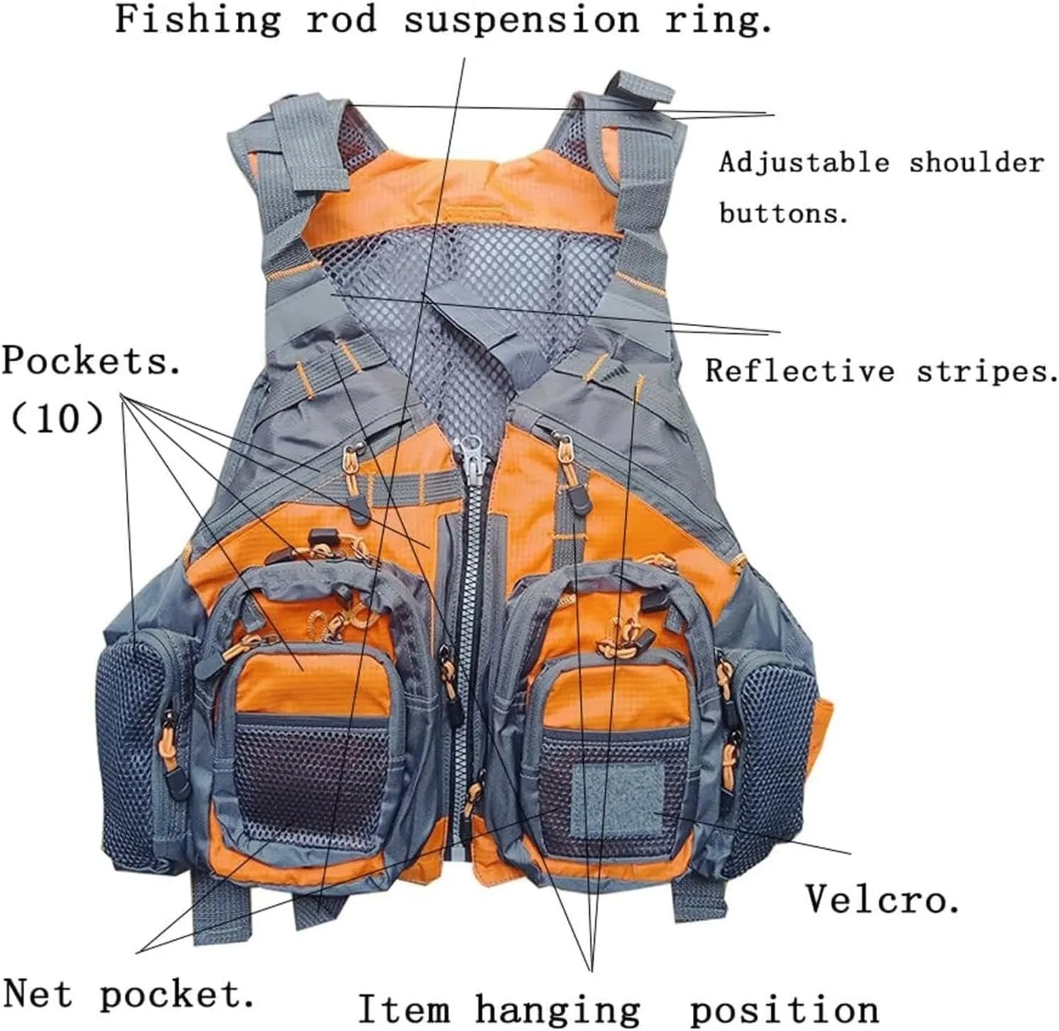 Fly Fishing Vest with Leg Straps, Adjustable Waistband, Zipper for Boating Fishing Surfing