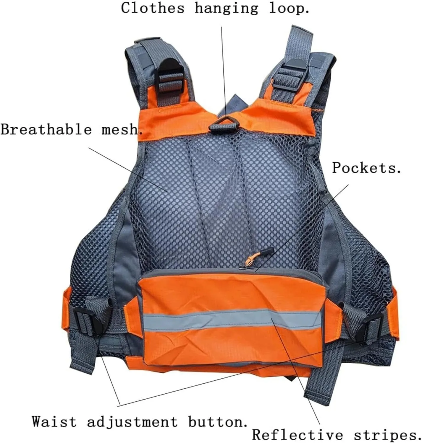 Fly Fishing Vest with Leg Straps, Adjustable Waistband, Zipper for Boating Fishing Surfing