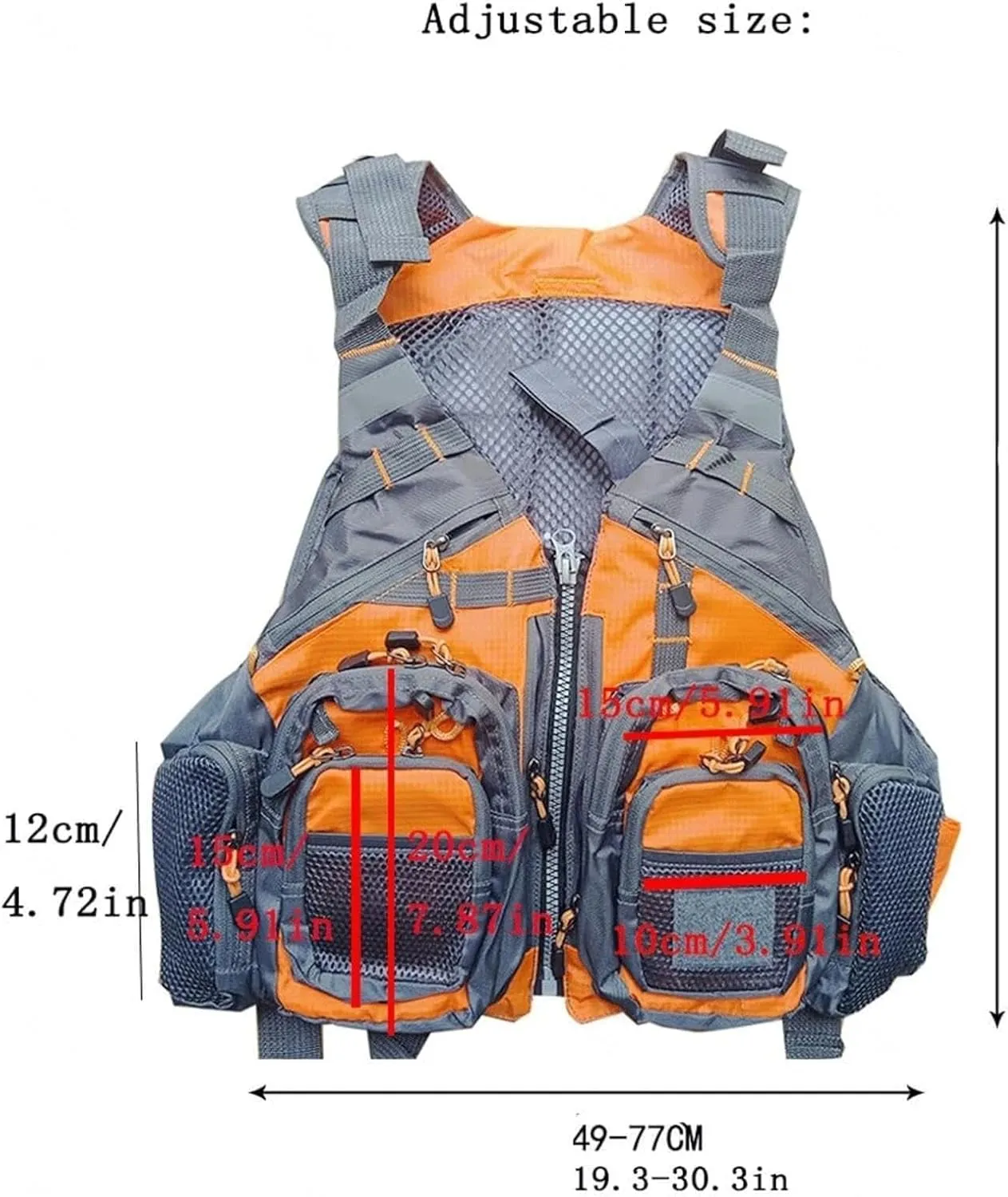 Fly Fishing Vest with Leg Straps, Adjustable Waistband, Zipper for Boating Fishing Surfing
