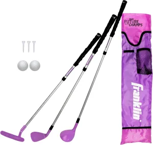Franklin Sports Golf Set - Youth Adjustable Plastic Golf Club Set - Kids Golf Set with Bag & Balls - Adjustable Length Clubs For Toddlers - Pink