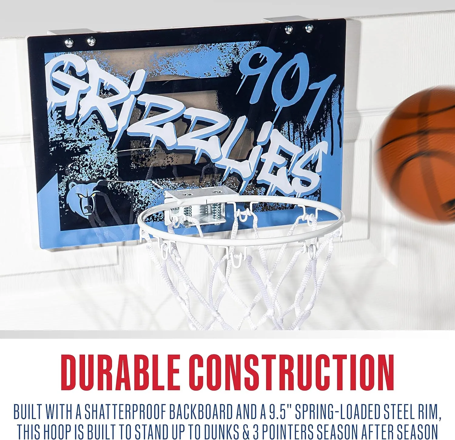 Franklin Sports NBA Team Over the Door Basketball Hoops - Kids Indoor Mini Basketball Hoop   Ball Set - NBA Fan Mini Hoops