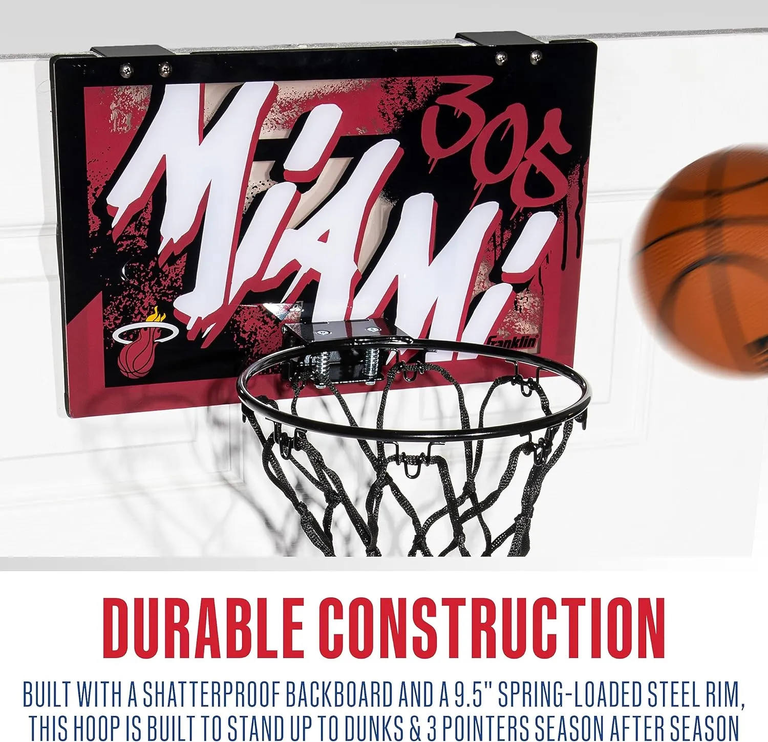 Franklin Sports NBA Team Over the Door Basketball Hoops - Kids Indoor Mini Basketball Hoop   Ball Set - NBA Fan Mini Hoops