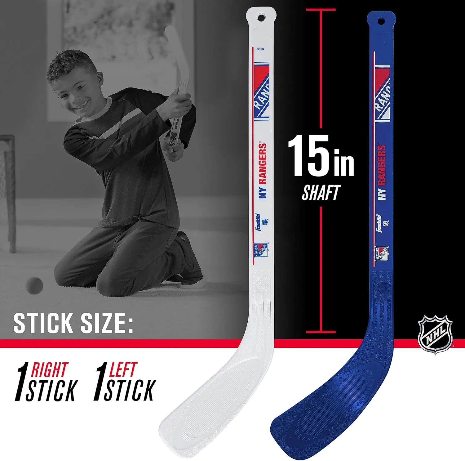 Franklin Sports NHL Mini Hockey Set - Kids Indoor Knee Hockey Goal, Ball,   2 Stick Combo - Youth Team Indoor Toy Set - Official - Ages 3 