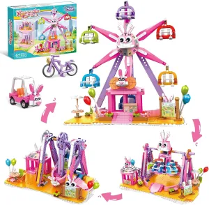 Friends Girls 3-in-1 Pink Ferris Wheel Amusement Park Building Set Toy, Gift for Kids Aged 6-12 for Birthdays and Christmas，823 PCS Building Blocks Kit
