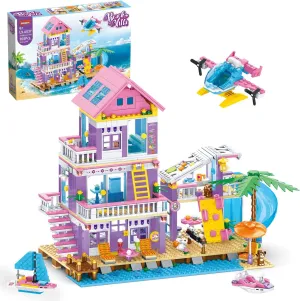 Friends Seaside Villa Building Set, 955 Pcs Beach House Building Block Toys, STEM Creative Vacation Hut Brick Kit with Helicopter,Sailboat,Yacht,Birthday Gifts for Kids Girls Boys Age 6-12 