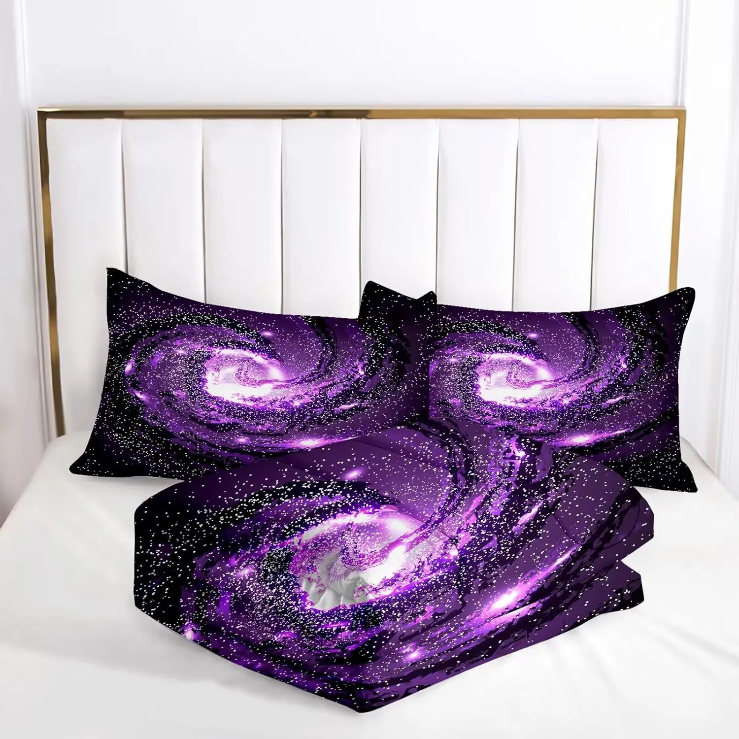 Galaxy Comforter Set Universe Outer Space Purple Starry Sky Night Pattern Bedding Set for Girls Boys Kids Queen Size Microfiber Purple Comforter Set Bed in a Bag
