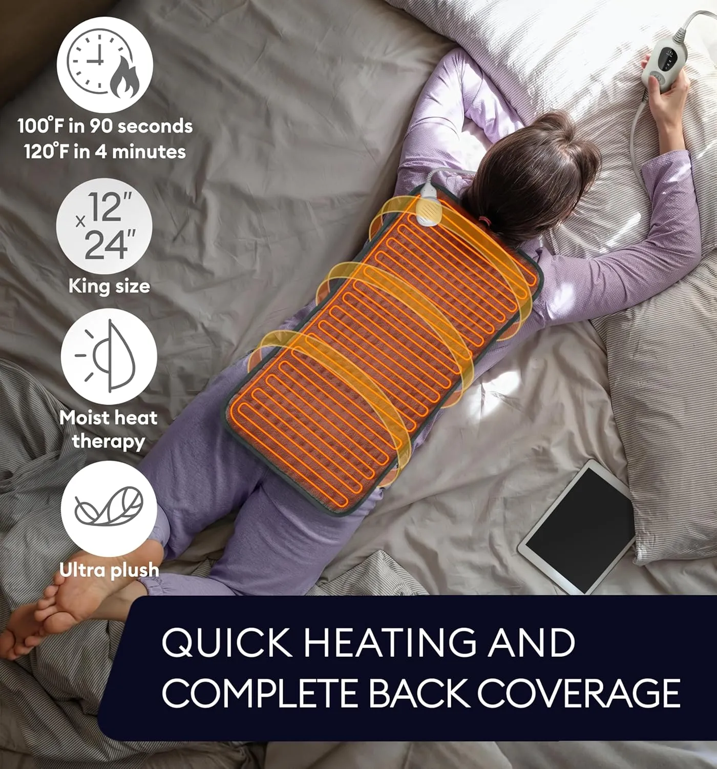 GENIANI Heating Pad for Back Pain & Cramps Relief - Auto Shut Off, Machine Washable, Moist Heat Pad for Neck & Shoulder - Birthday Gifts for Women, Extra Large 24 x 12 inches