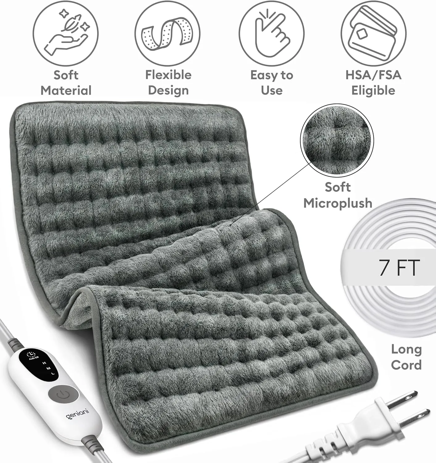 GENIANI Heating Pad for Back Pain & Cramps Relief - Auto Shut Off, Machine Washable, Moist Heat Pad for Neck & Shoulder - Birthday Gifts for Women, Extra Large 24 x 12 inches