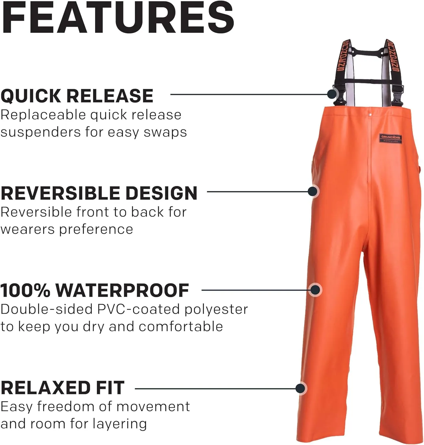Grundens Men’s Herkules Professional-Grade Bib Pant | Waterproof, Adjustable