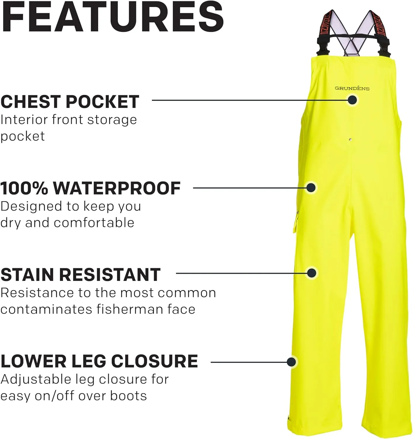 Grundens Men’s Neptune Commercial Fishing Bib Pants | Waterproof, Adjustable