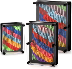 Hacaroa 3 Pack 3D Pin Art Toy, Rainbow Plastic Pin Art Board Sensory Sculpture Toy, Pin Impression Hand Mold Needle Toy for Kids, Adults, Home, Office Decoration, 3 Sizes