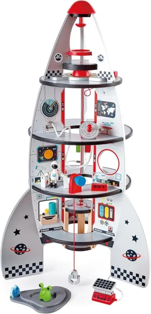 Hape Four Stage Toddler Rocket Ship Playset | A Wooden Spaceship Toy with Real Life Space Shuttle Designs