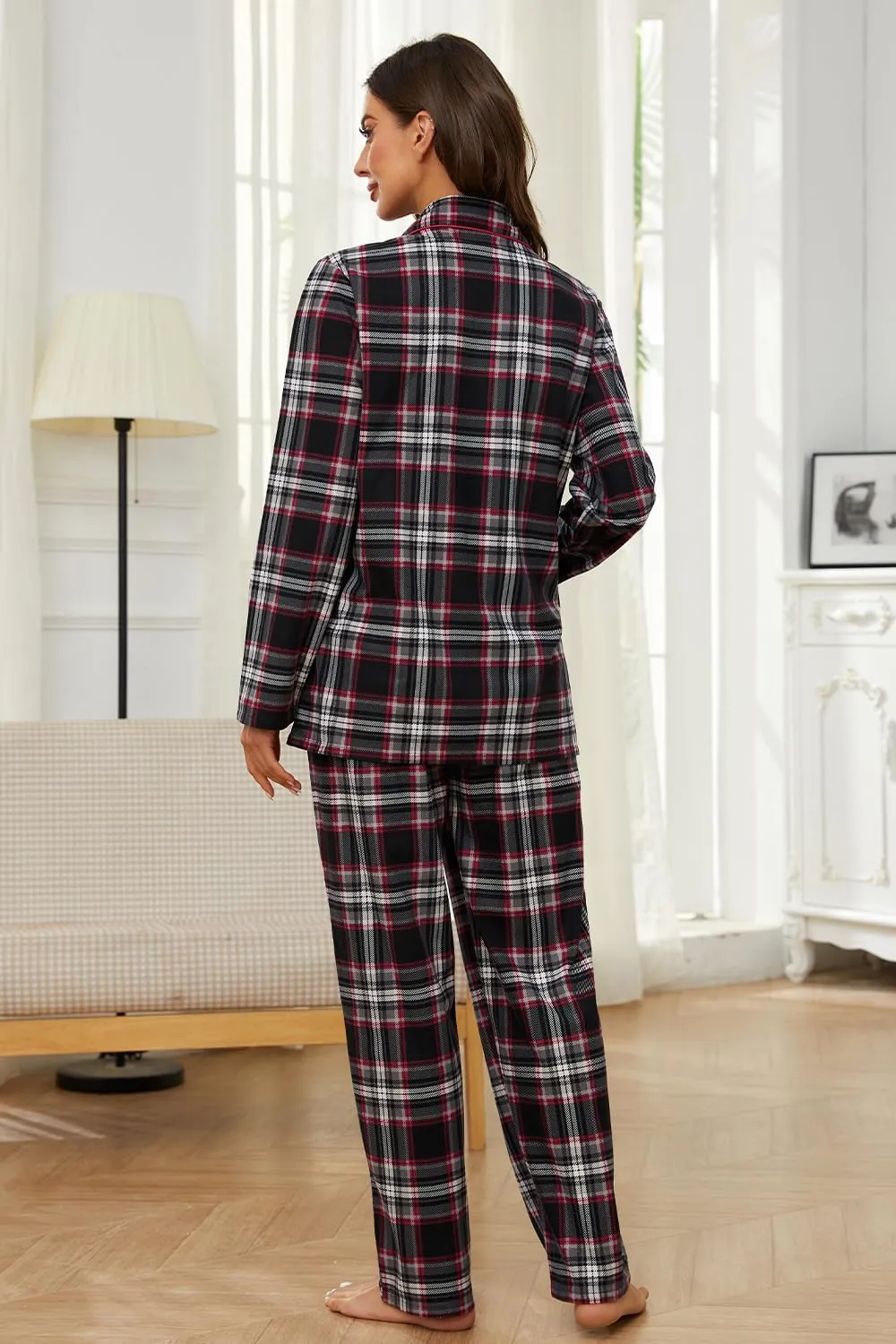 HEARTNICE Women Soft Pajama Set, Long Warm Flannel Pajamas Lightweight Cute Printed Pjs Set with Pockets