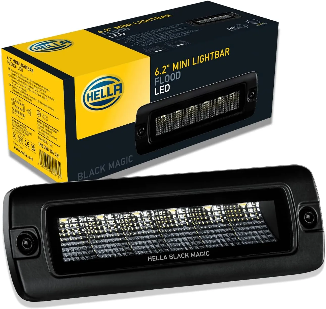 Hella Black Magic LED Series 6.2 Inch Mini Lightbar Flush Mount - LED Flood Light- Performance High Beam Off-Road Light for Pickup Trucks, ATV, SUV, 4x4, Jeep, Tractors / 358176221