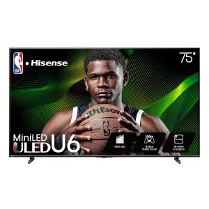 Hisense 75" Class U6 Series Mini-LED 4K UHD Smart Fire TV (75U65QF, 2025 Model) - QLED, Native 144Hz, HDR10 , Dolby Vision IQ, Dolby Atmos, Game Mode Pro, ALLM, Alexa Built in, Black