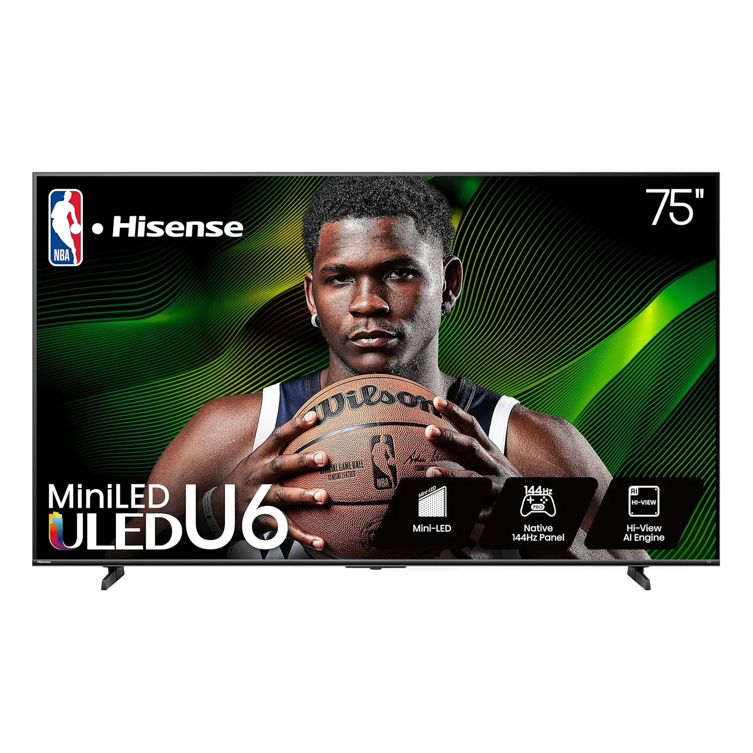Hisense 75" Class U6 Series Mini-LED 4K UHD Smart Fire TV (75U65QF, 2025 Model) - QLED, Native 144Hz, HDR10 , Dolby Vision IQ, Dolby Atmos, Game Mode Pro, ALLM, Alexa Built in, Black