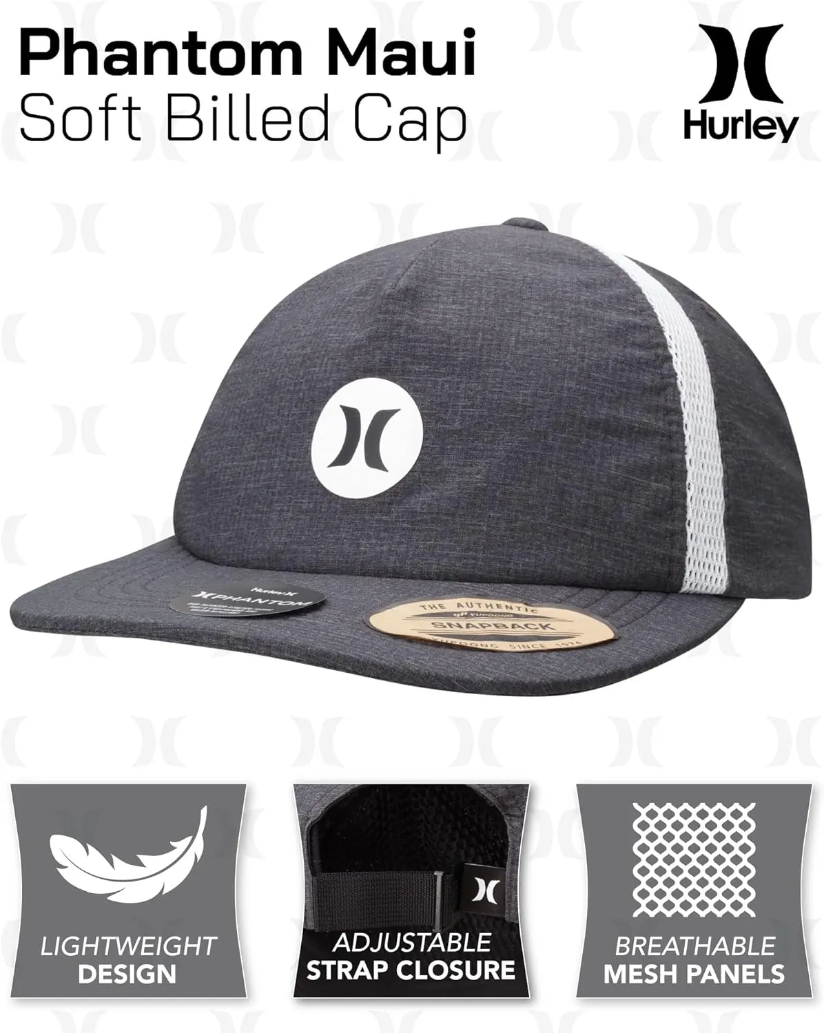 Hurley Womens Baseball Cap - Soft Billed H2O Dri Sports Hat for Women, Adjustable Lightweight Ball Cap for Tennis & Fishing