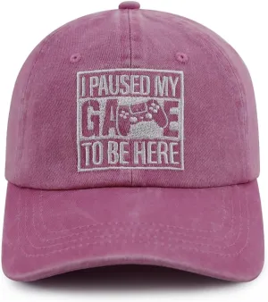 I Paused My Game to Be Here Hat for Men Women, Funny Adjustable Cotton Embroidered Gamer Baseball Cap