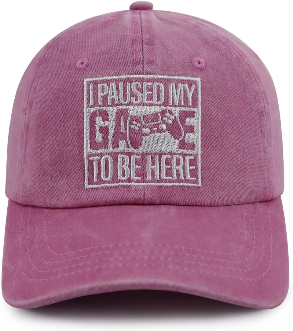 I Paused My Game to Be Here Hat for Men Women, Funny Adjustable Cotton Embroidered Gamer Baseball Cap