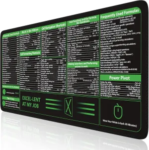 iCasso Excel Cheat Sheet Desk Pad, Excel Mouse Pad Shortcuts, Excell Short Cut Desk Mat, Extended Large XXL Non-Slip Exel Mousepad with Stitched Edges for Computer Keyboard