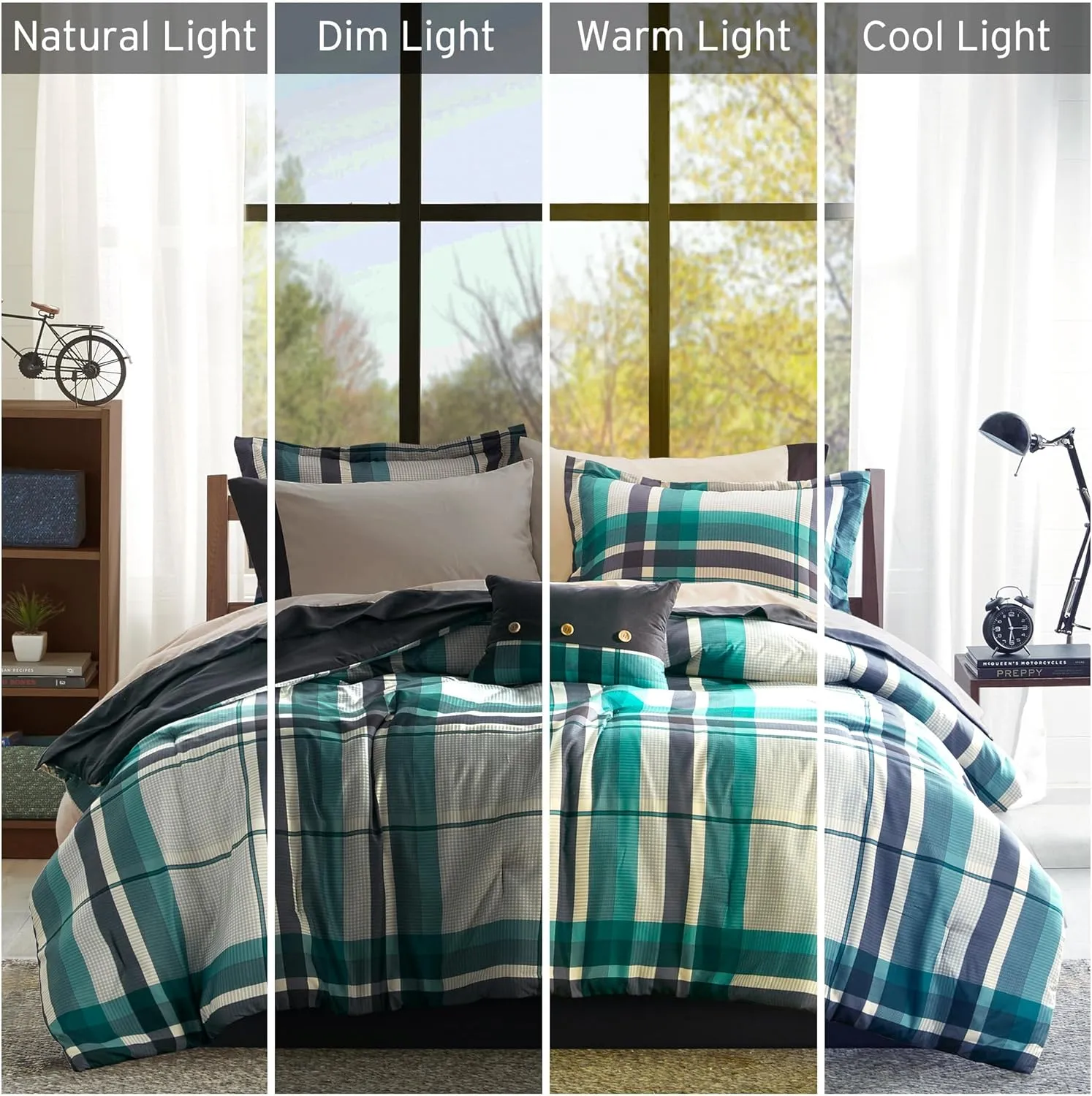 Intelligent Design Full Comforter Set with Sheets, Plaid Bed in A Bag Microfiber Comforter for a Full-Size Bed, Cabin Lodge Bedding Set Microfiber Sheet, Robbie, Full, Teal/Black 9 Piece