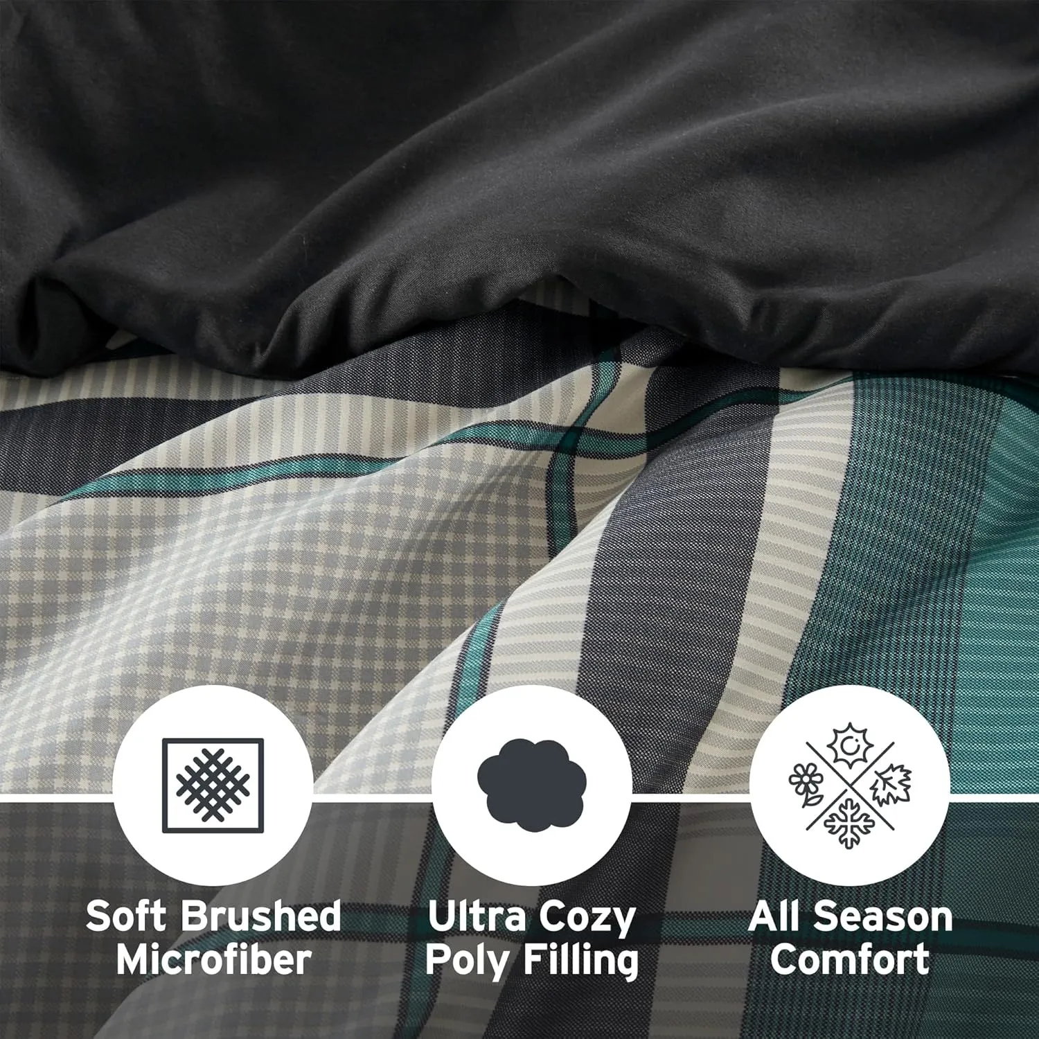 Intelligent Design Full Comforter Set with Sheets, Plaid Bed in A Bag Microfiber Comforter for a Full-Size Bed, Cabin Lodge Bedding Set Microfiber Sheet, Robbie, Full, Teal/Black 9 Piece