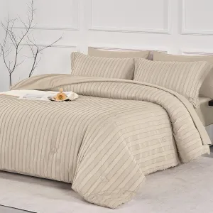 JELLYMONI Queen Comforter Set - 3 Pieces Cream Grey Striped Tufted Bedding Set for All Seasons, Fluffly Comforter (90"x90") with Pillow Shams (20"x26" 2")