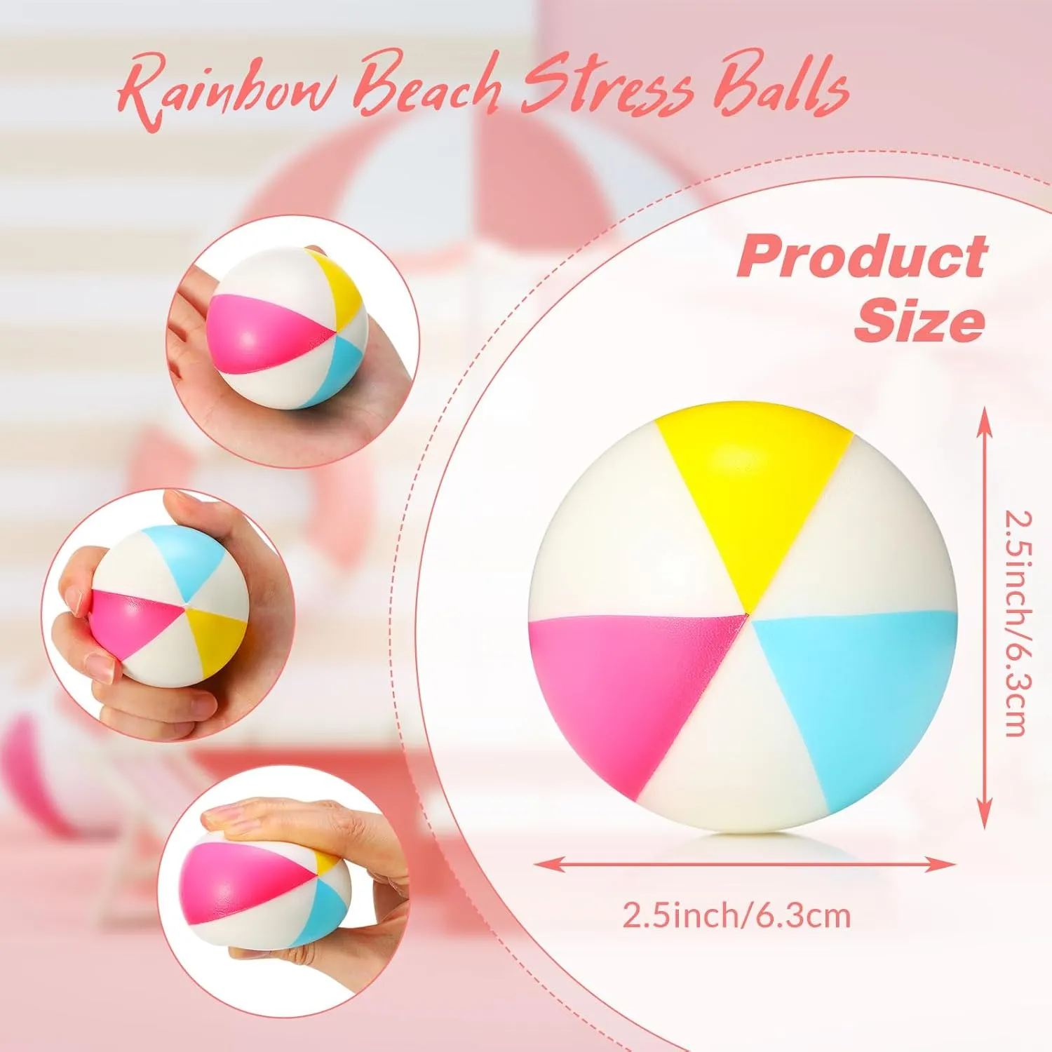 Jerify 24 Pcs Mini Beach Stress Balls 2.5 Inch Foam PU Relief Stress Ball Mini Rainbow Blow Up Beach Balls Toys for Girls Boys Birthday Beach Hawaiian Party Favors Summer Water Games (Bright Color)