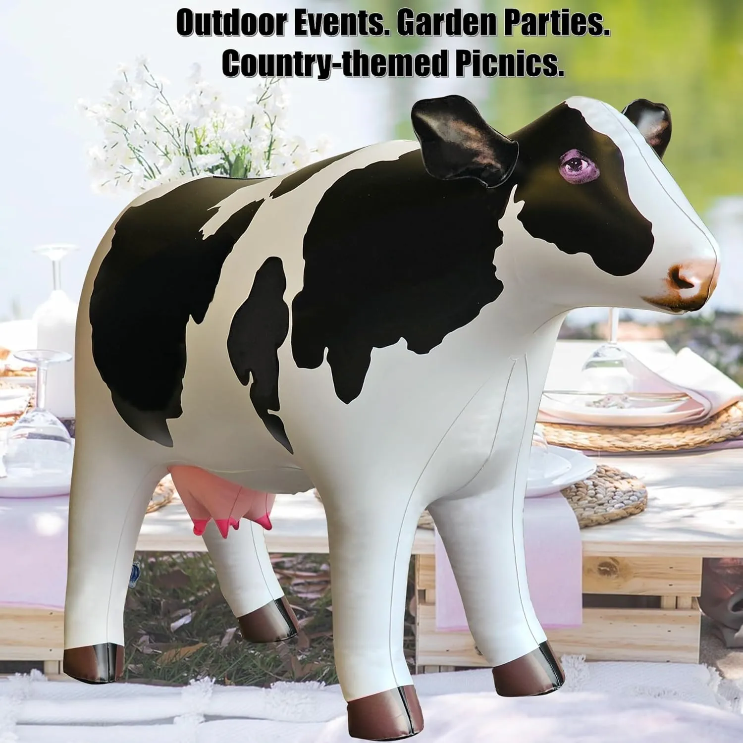 Jet Creations 37" Long Inflatable Cow Toys, Milk White Lifelike Blow-Up Cow Toy Figure for Decoration or Play, Livestock Theme Party, Pool, Birthday, VBS, Photo Prop, Easy to Inflate, 1 pc