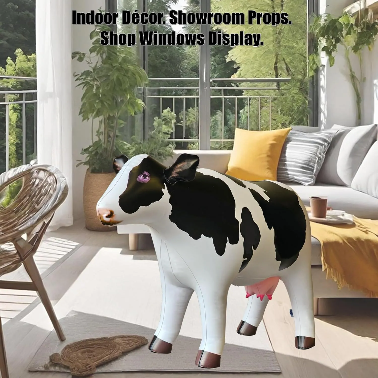 Jet Creations 37" Long Inflatable Cow Toys, Milk White Lifelike Blow-Up Cow Toy Figure for Decoration or Play, Livestock Theme Party, Pool, Birthday, VBS, Photo Prop, Easy to Inflate, 1 pc