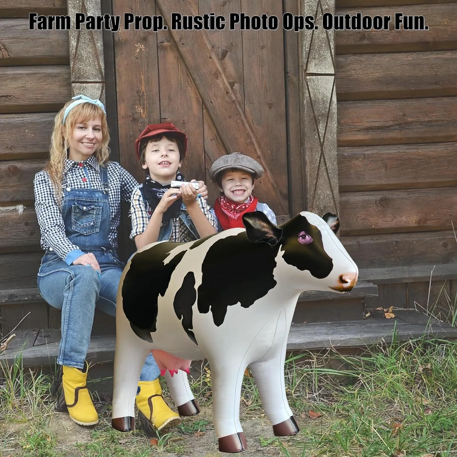 Jet Creations 37" Long Inflatable Cow Toys, Milk White Lifelike Blow-Up Cow Toy Figure for Decoration or Play, Livestock Theme Party, Pool, Birthday, VBS, Photo Prop, Easy to Inflate, 1 pc