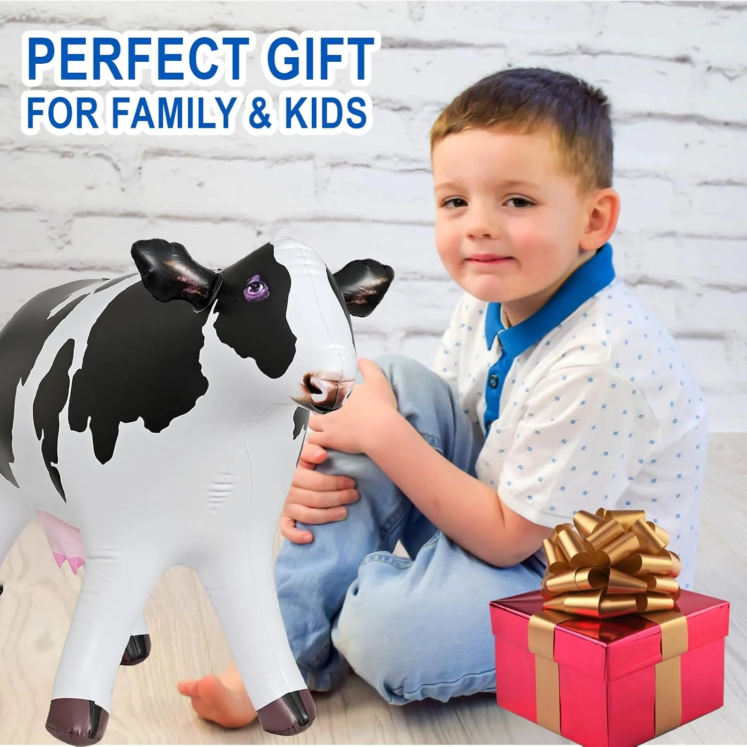 Jet Creations 37" Long Inflatable Cow Toys, Milk White Lifelike Blow-Up Cow Toy Figure for Decoration or Play, Livestock Theme Party, Pool, Birthday, VBS, Photo Prop, Easy to Inflate, 1 pc