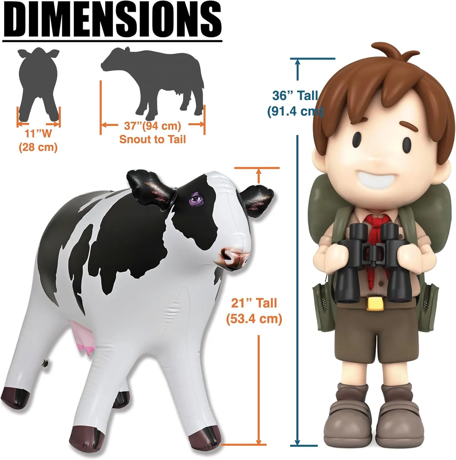 Jet Creations 37" Long Inflatable Cow Toys, Milk White Lifelike Blow-Up Cow Toy Figure for Decoration or Play, Livestock Theme Party, Pool, Birthday, VBS, Photo Prop, Easy to Inflate, 1 pc