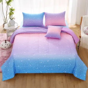 JQinHome Twin Girls Comforter Set,6 Piece Bed in A Bag 3D Purple Orange Glitter Bedding Set -All Season Microfiber Rainbow Bedding Sets for Girls Women