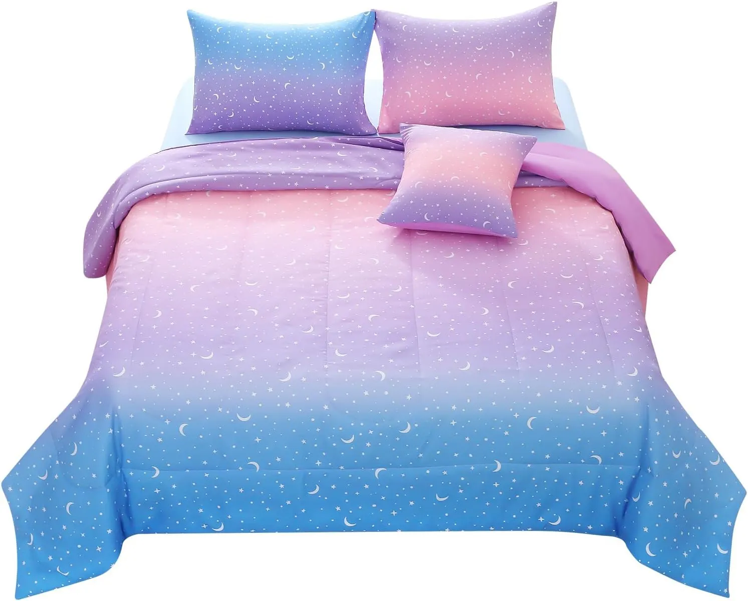 JQinHome Twin Girls Comforter Set,6 Piece Bed in A Bag 3D Purple Orange Glitter Bedding Set -All Season Microfiber Rainbow Bedding Sets for Girls Women