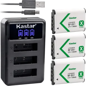 Kastar Battery x3   Charger for Sony NP-BX1 HDR-AS200V HDR-AS30 HDR-AS300 HDR-AS50 HDR-CX240 HDR-CX405 HDR-CX440 HDR-GW66 HDR-GWP88 HDR-MV1 HDR-PJ240 HDR-PJ270 HDR-PJ405 HDR-PJ410 HDR-PJ440 DSC-HX99