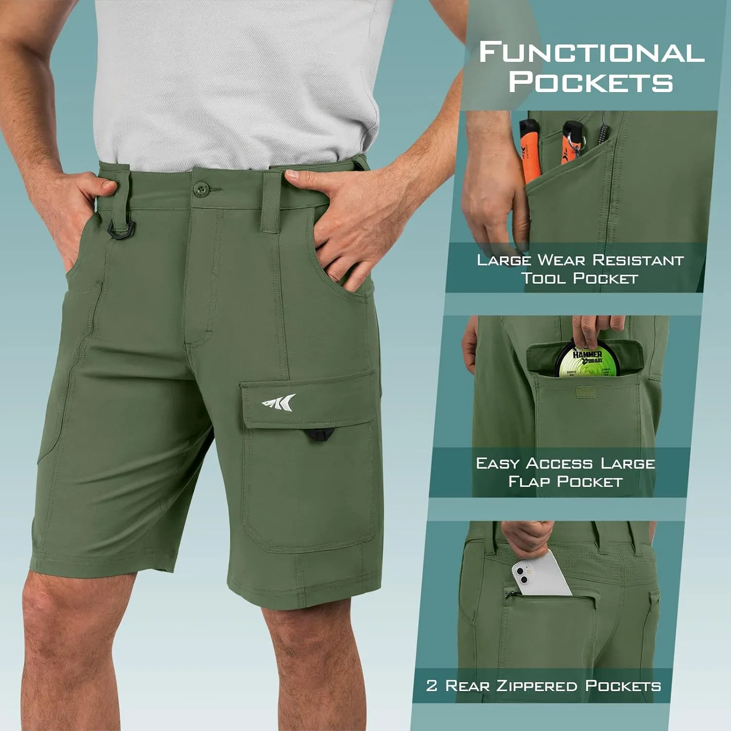 KastKing Rekon Men's Fishing Cargo Shorts, Quick Dry Casual Hiking Shorts for Men, Travel Golf Camping Tactical
