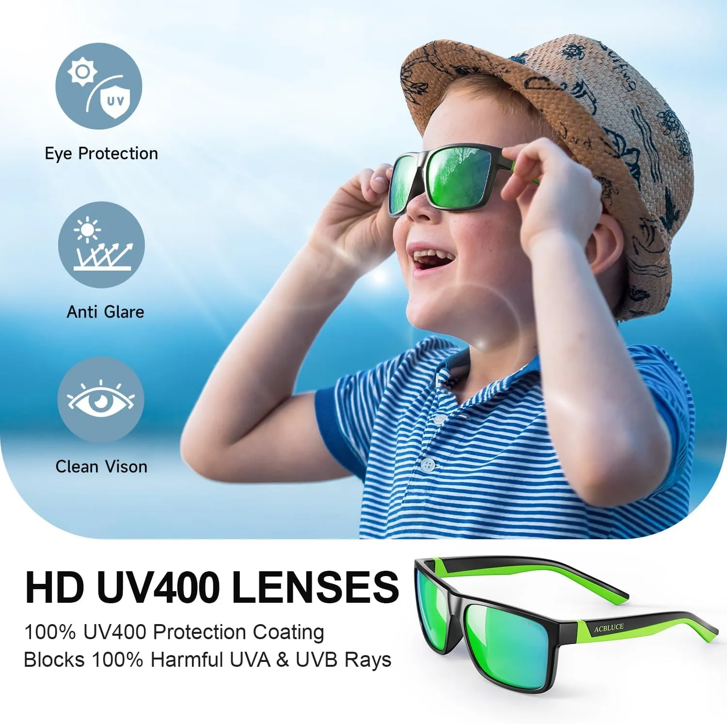 Kids Polarized Sunglasses Sport TPEE Unbreakable Frame with Adjustable Strap for Boys Girls Age 6-12